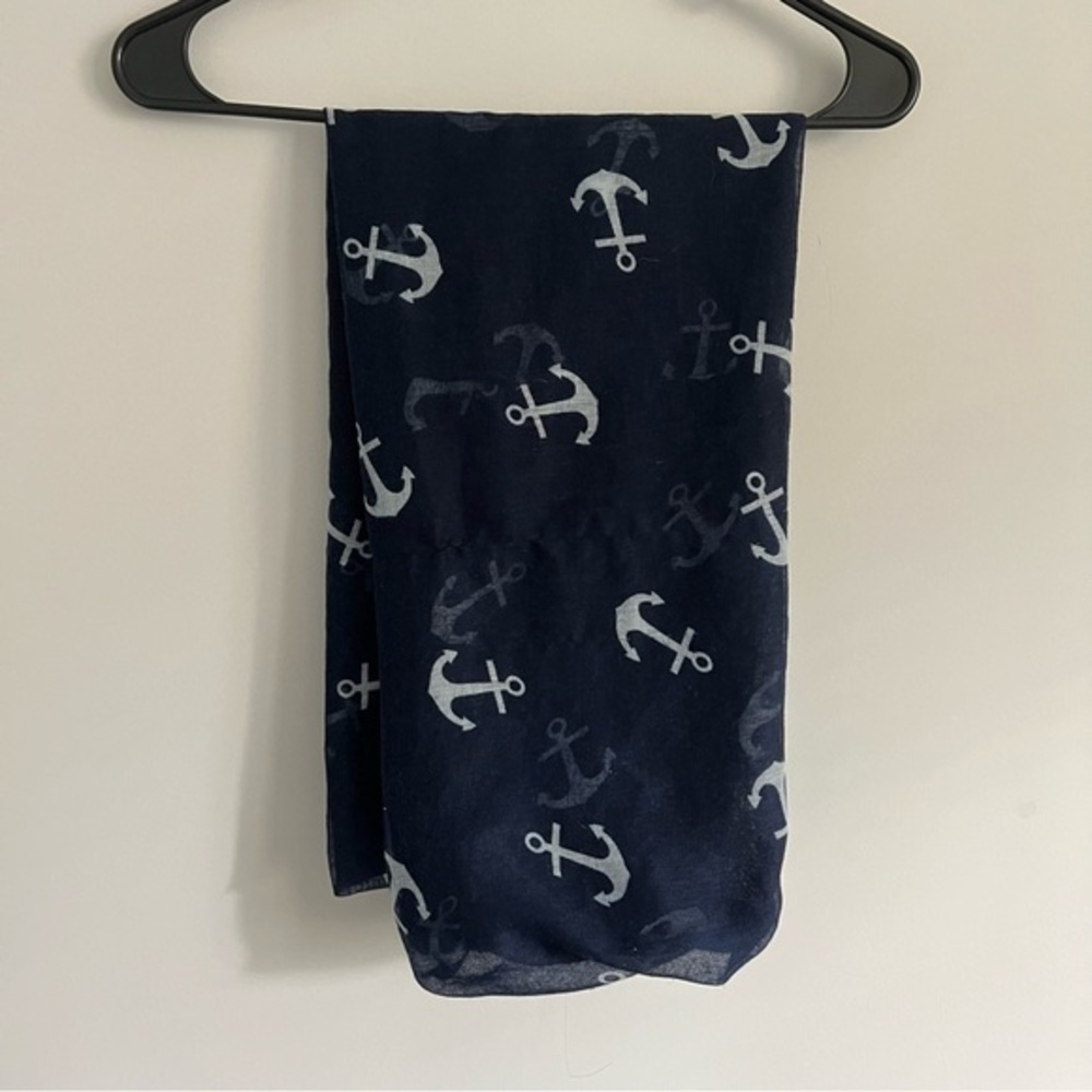 Sax Navy Blue and White Anchor Print Infinity Scarf